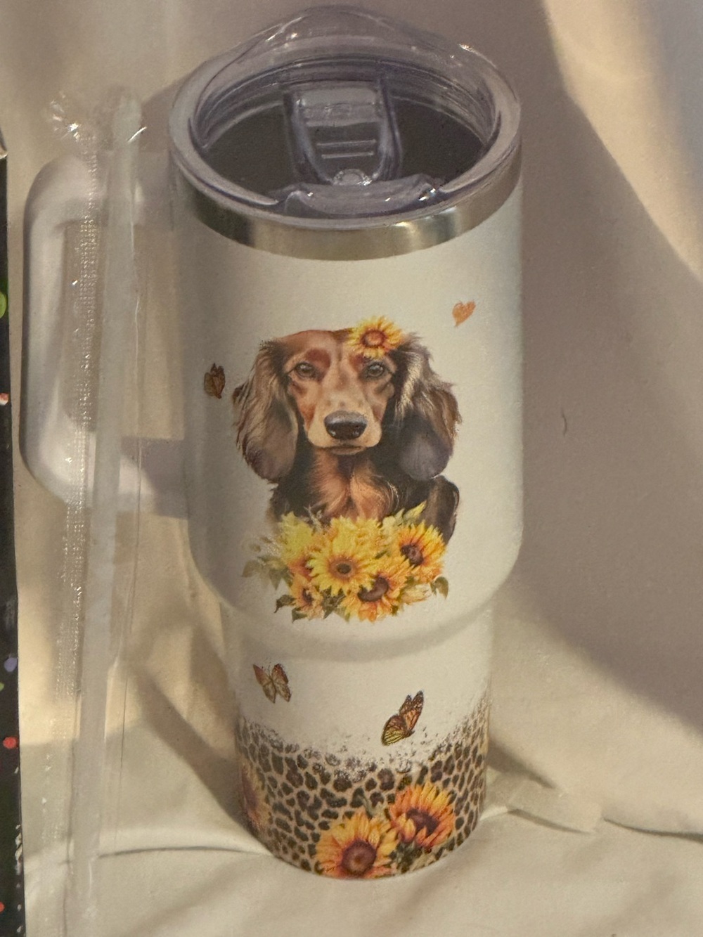 Dachshund Travel Tumbler - sunflowers